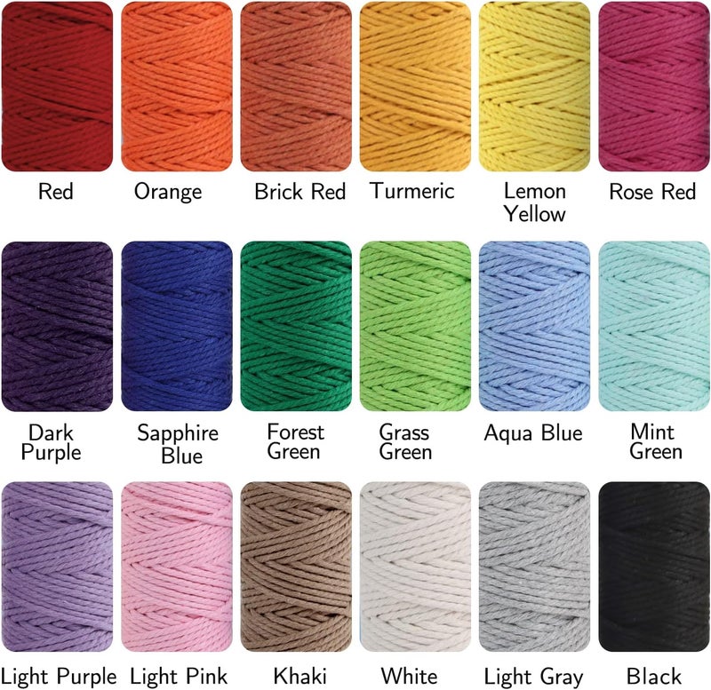 PHUNTTEK Macrame Cord 2mm x 590 Yards 18 Rolls Natural Cotton Cord 3 Stands Jute Twine String Soft Rope Assorted Colored Yarns for DIY Knitting Knotting Craft Macrame Project Supplies - Image 2